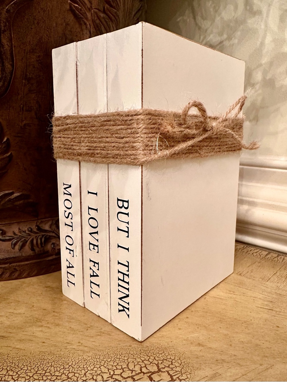 Decorative White Rustic Book Set with Jute Tie - Home Accents